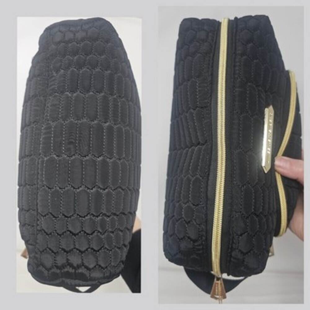 Aimee Kestenberg Large Isabela Black Gold Quilted Cosmetic Toiletry Travel Bag - Picture 5 of 7